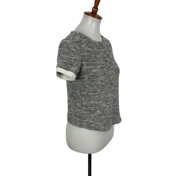 Zara Trafaluc Textured Knit Short Sleeve Crew Neck Top Medium Gray White - Picture 3 of 5